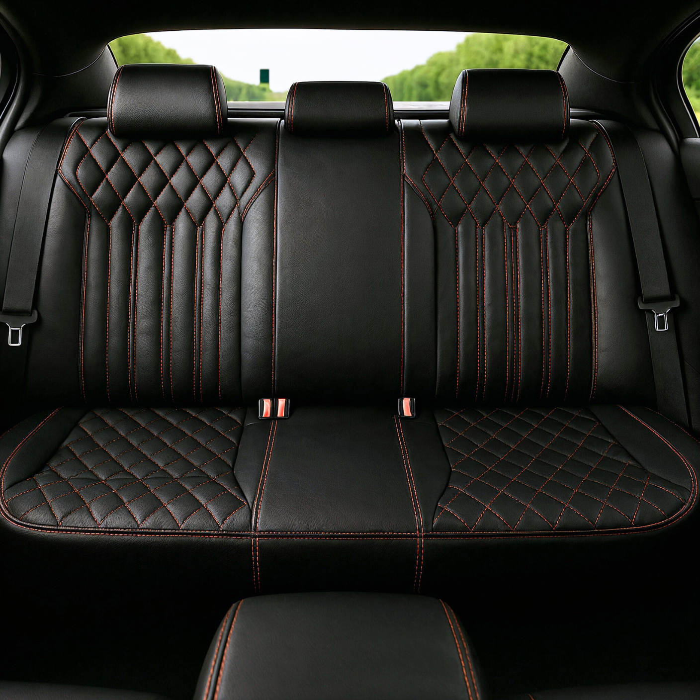 Diamond Chevron Stitching Black&Red Line