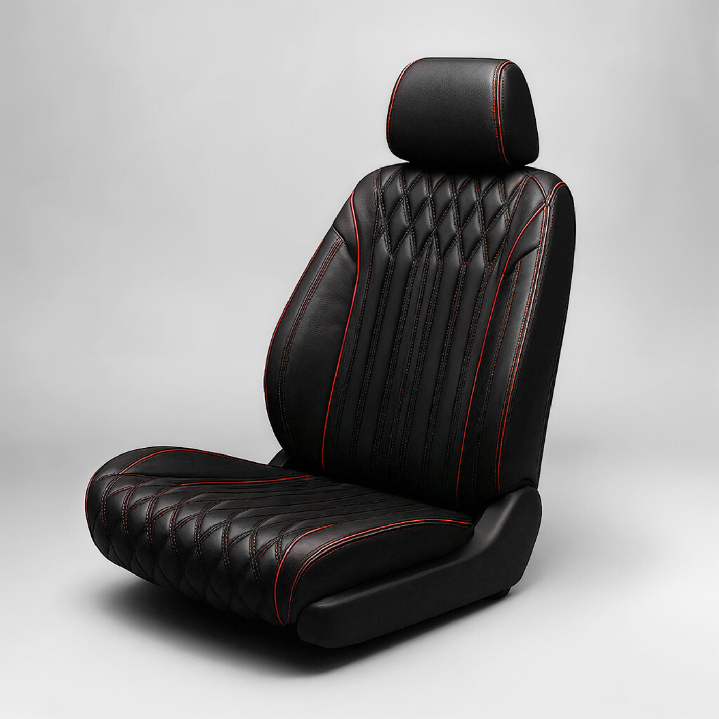 Diamond Chevron Stitching Black&Red Line