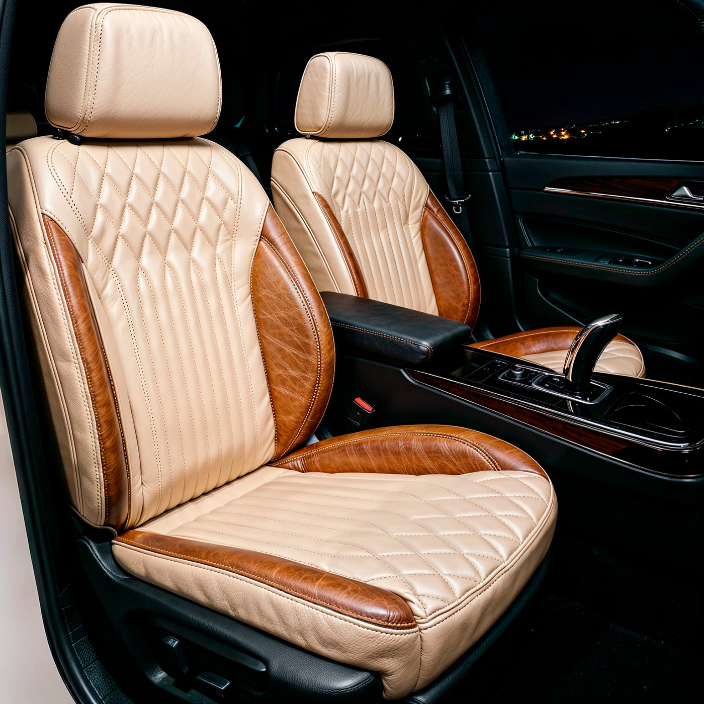 Diamond Chevron Stitching Beige