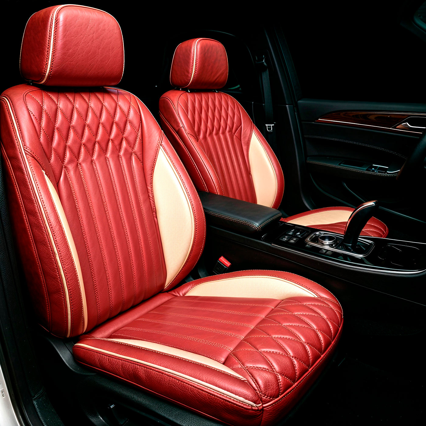 Diamond Chevron Stitching Red&White