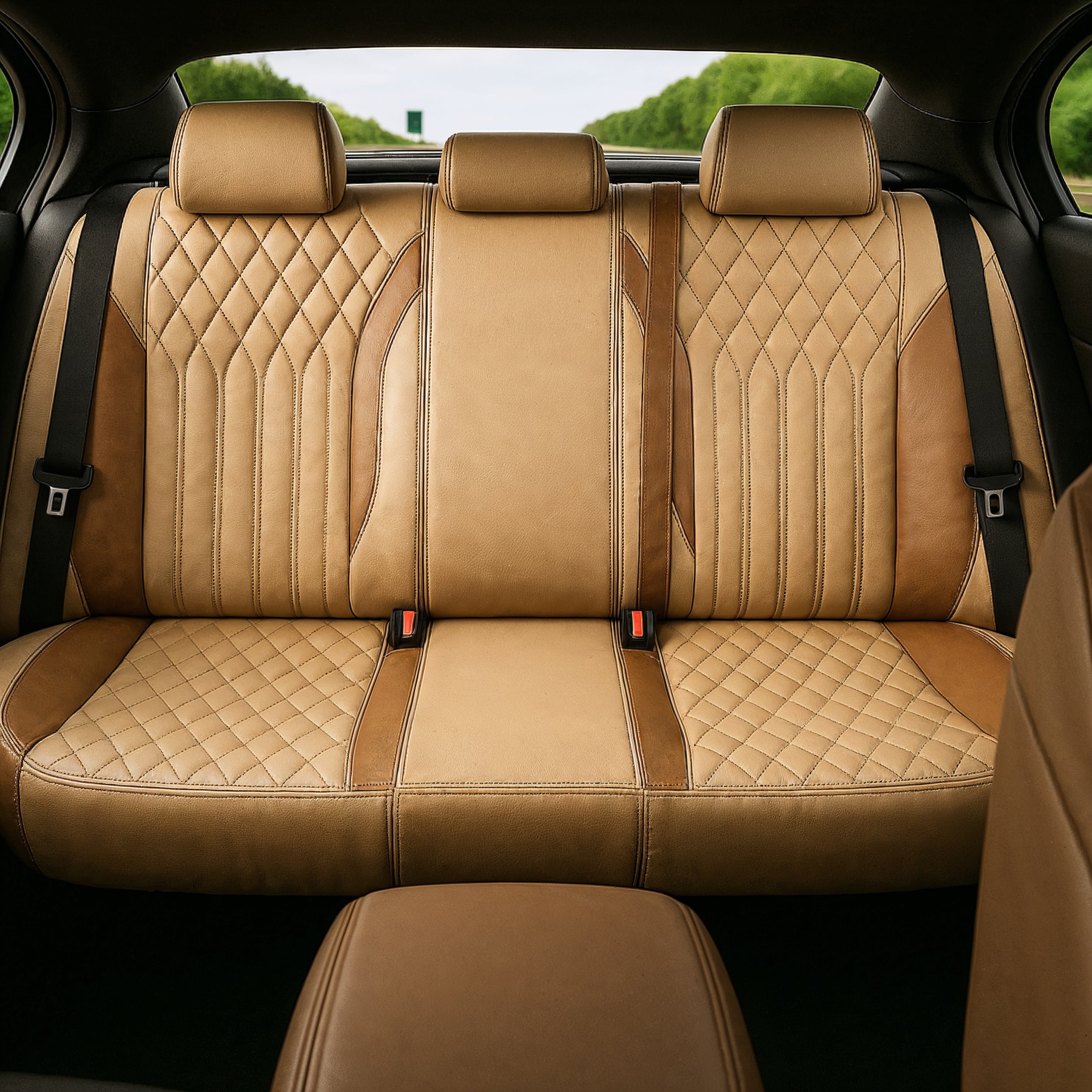 Diamond Chevron Stitching Beige