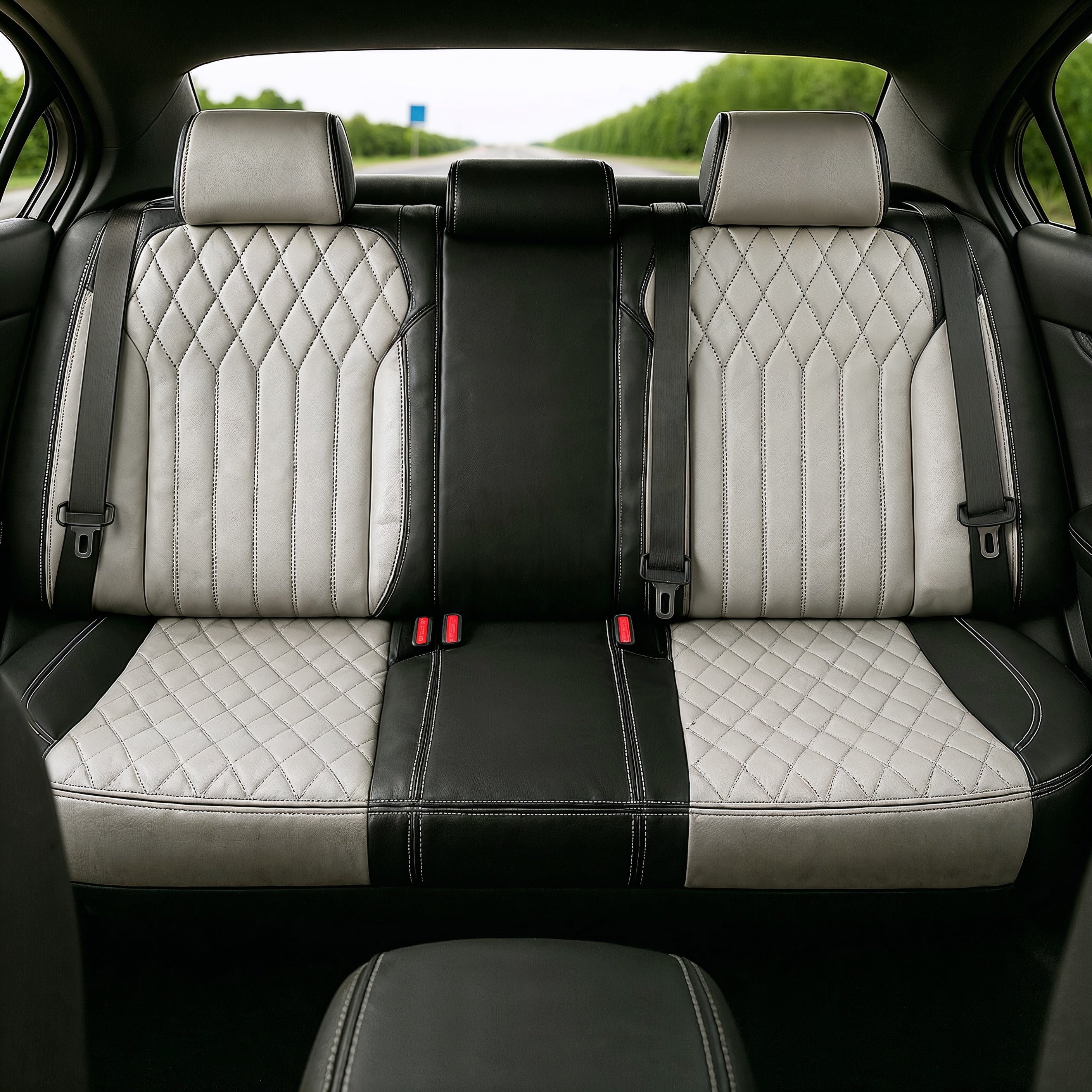 Diamond Chevron Stitching Grey&Black