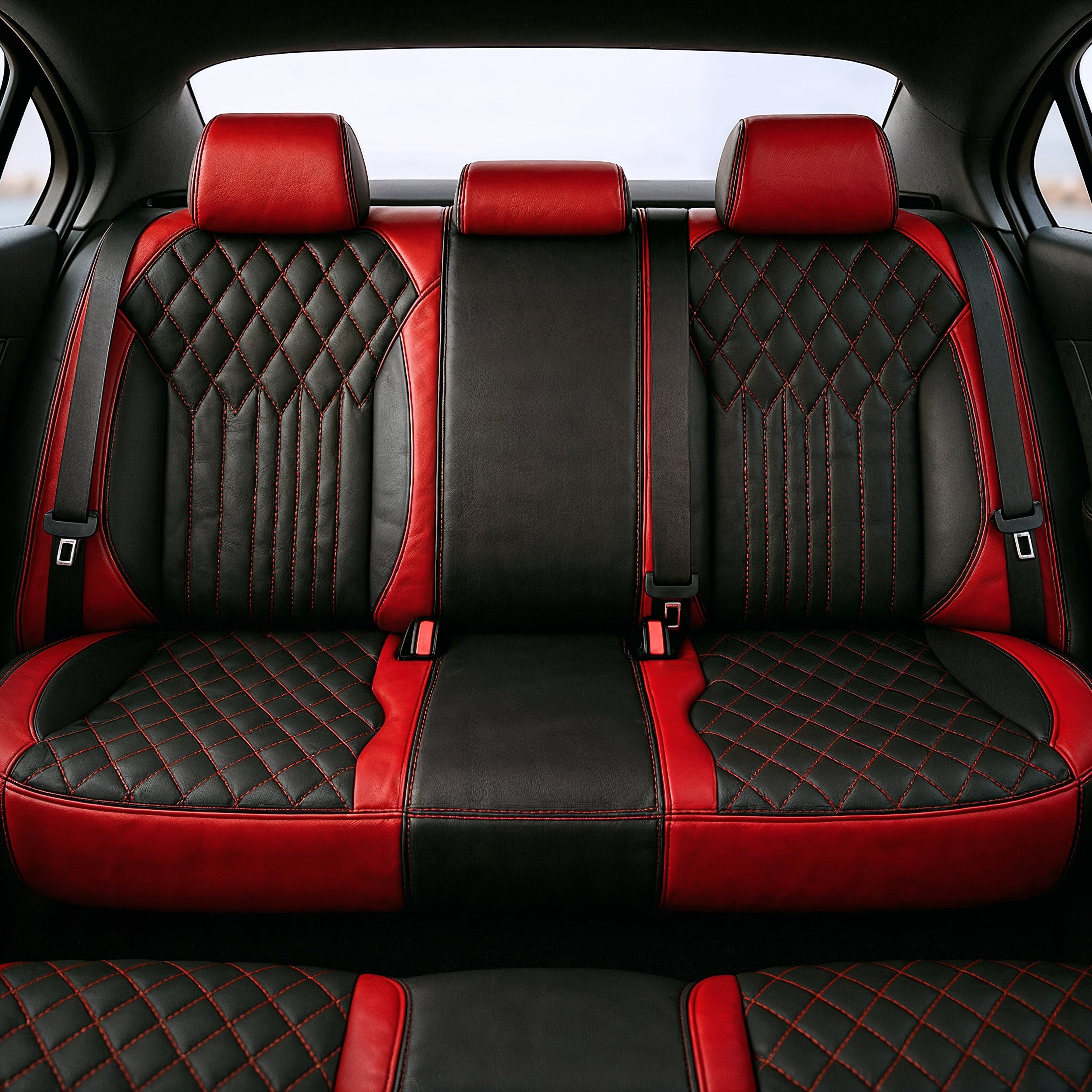 Diamond Chevron Stitching Black&Red