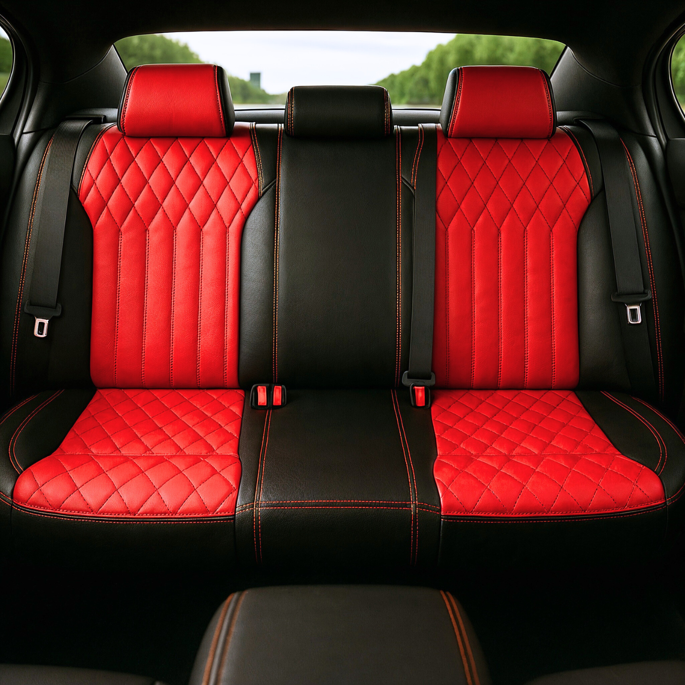 Diamond Chevron Stitching Red&Black