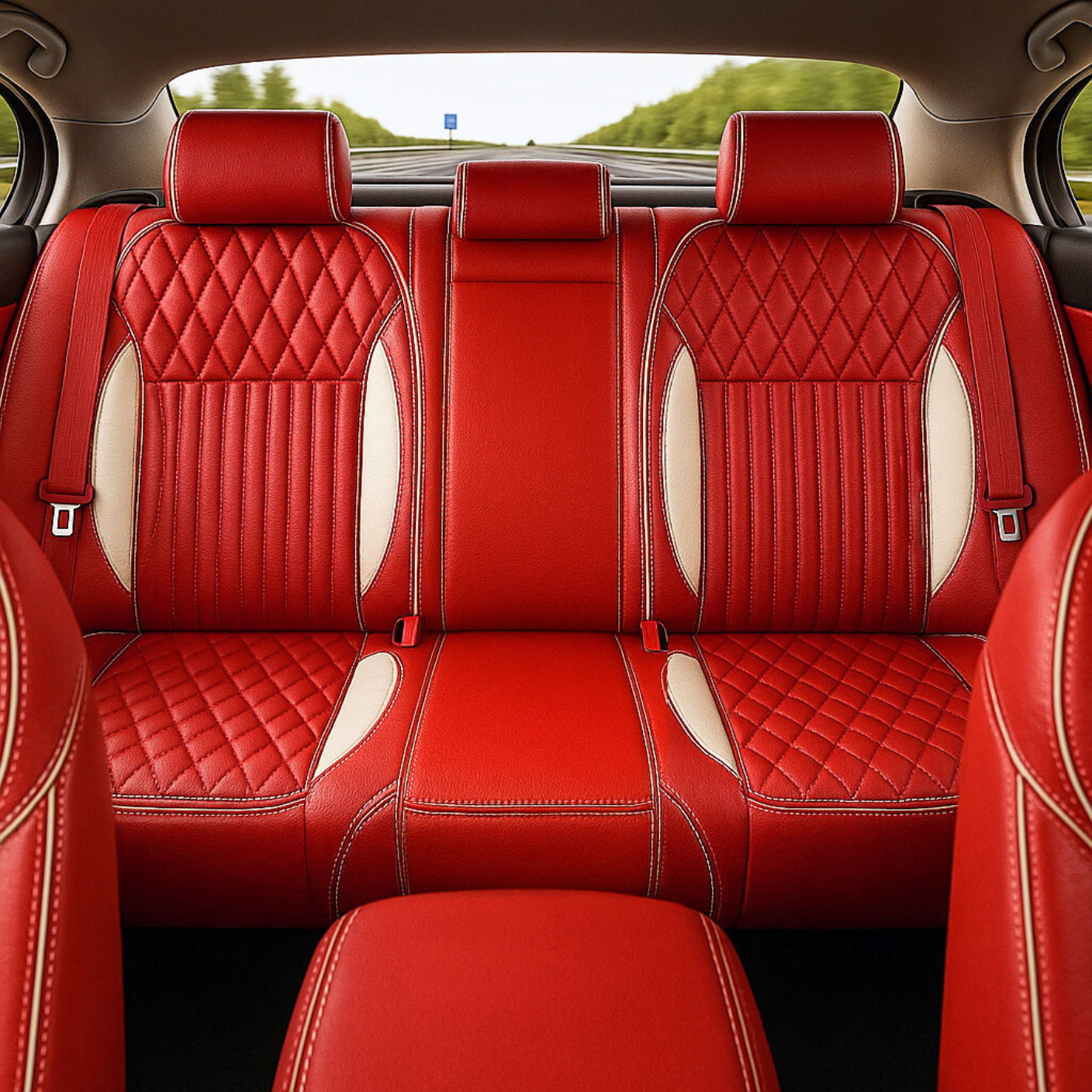 Diamond Chevron Stitching Red&White