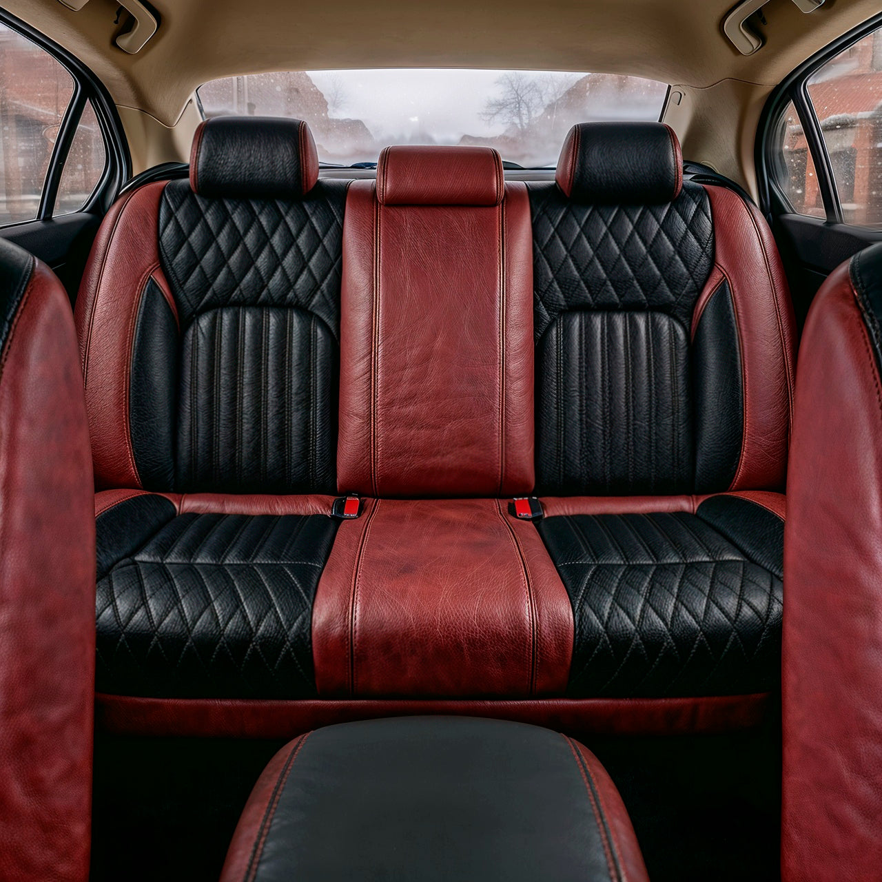 Diamond Chevron Stitching Wine red