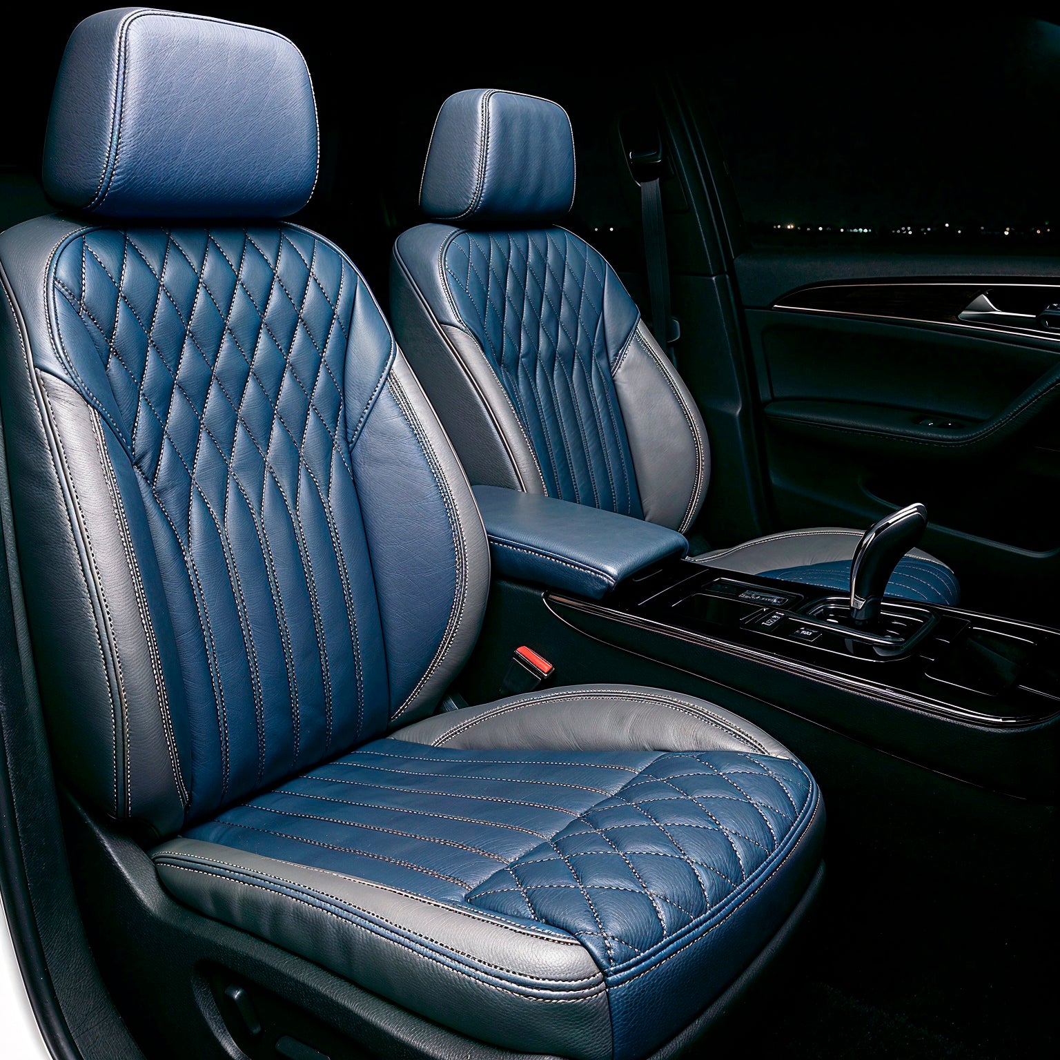 Diamond Chevron Stitching Blue&Grey