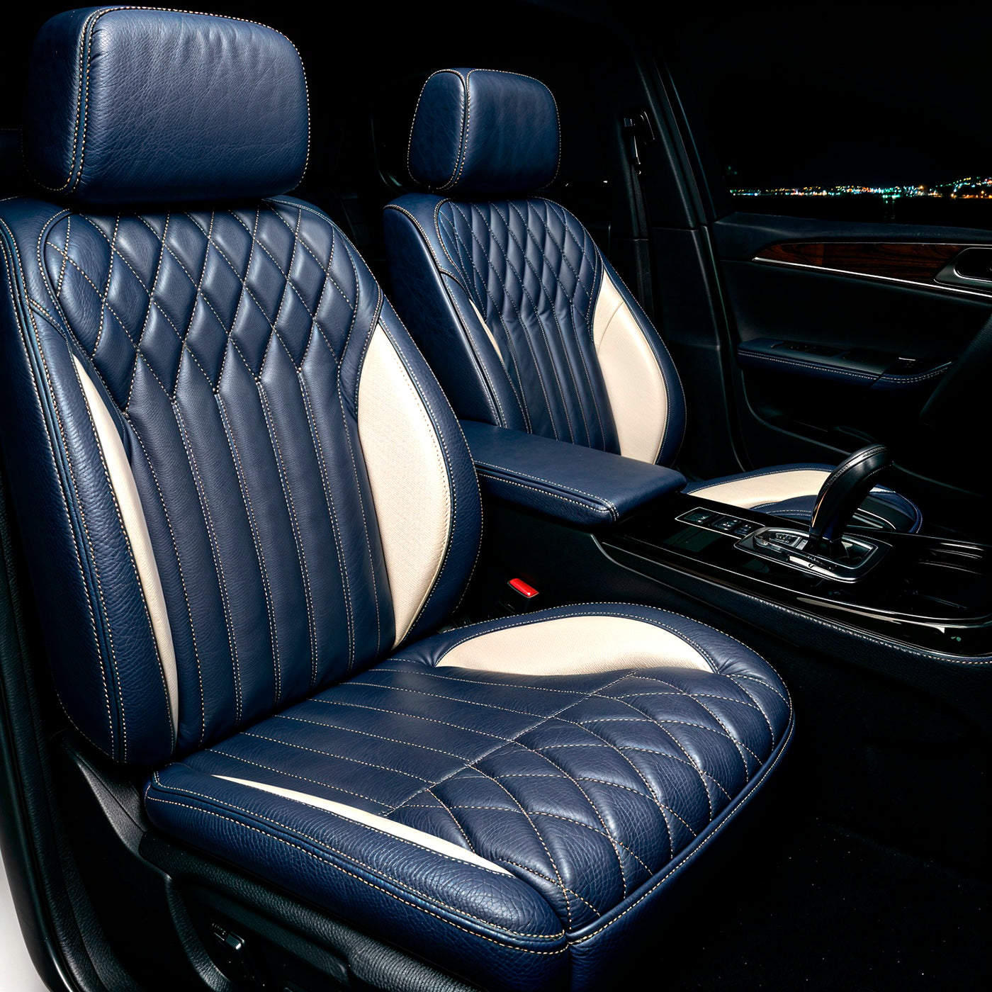 Diamond Chevron Stitching Blue&White