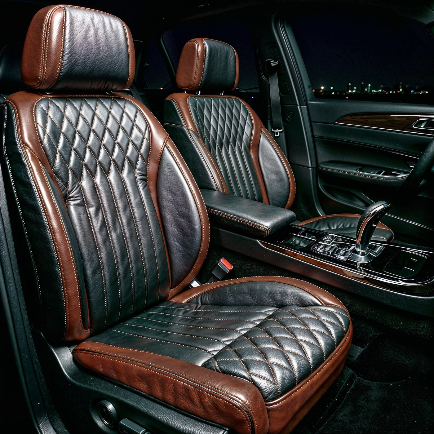 Diamond Chevron Stitching Black&Brown