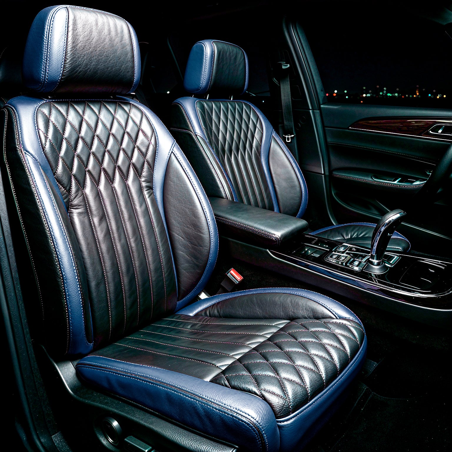 Diamond Chevron Stitching Gray&Blue