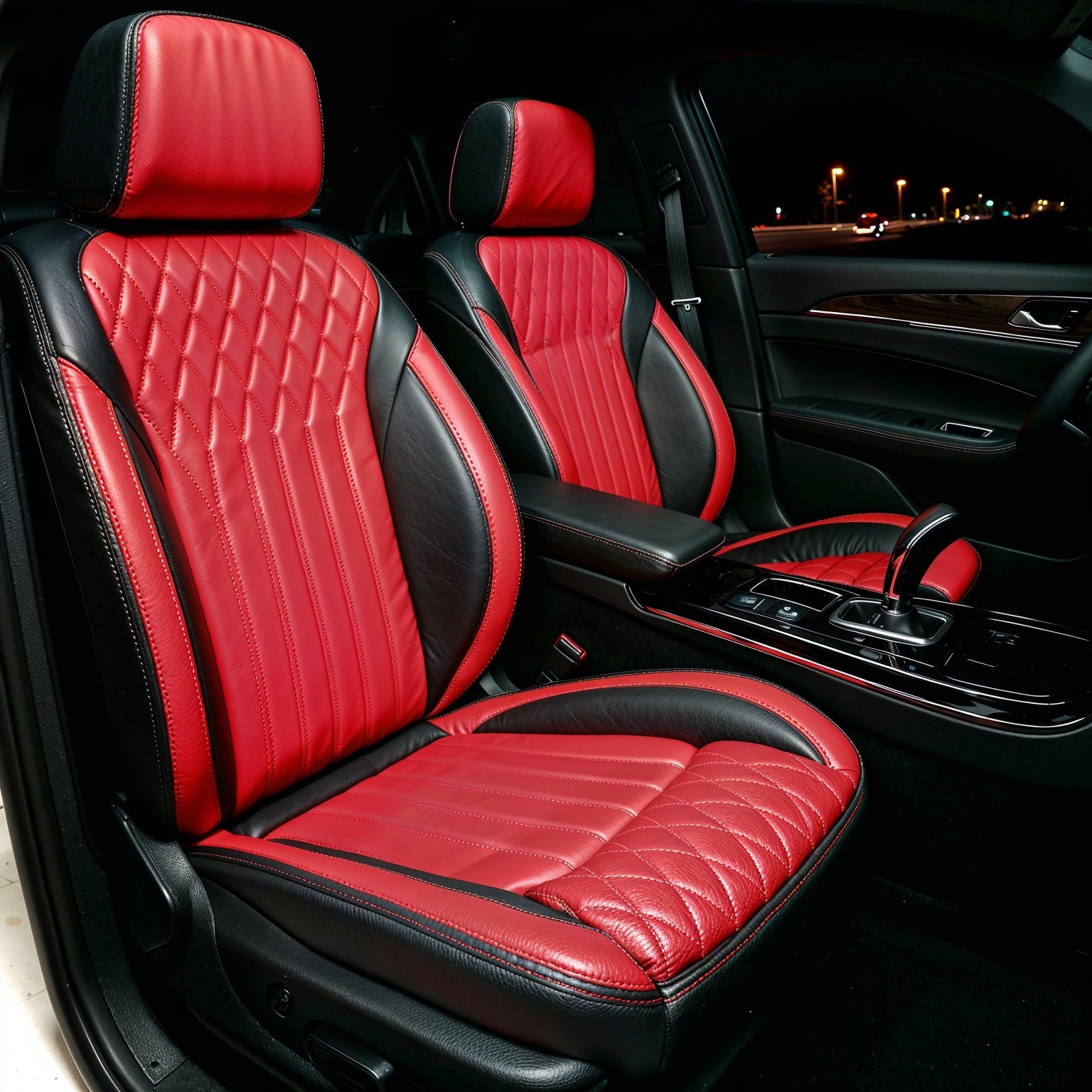 Diamond Chevron Stitching Red&Black