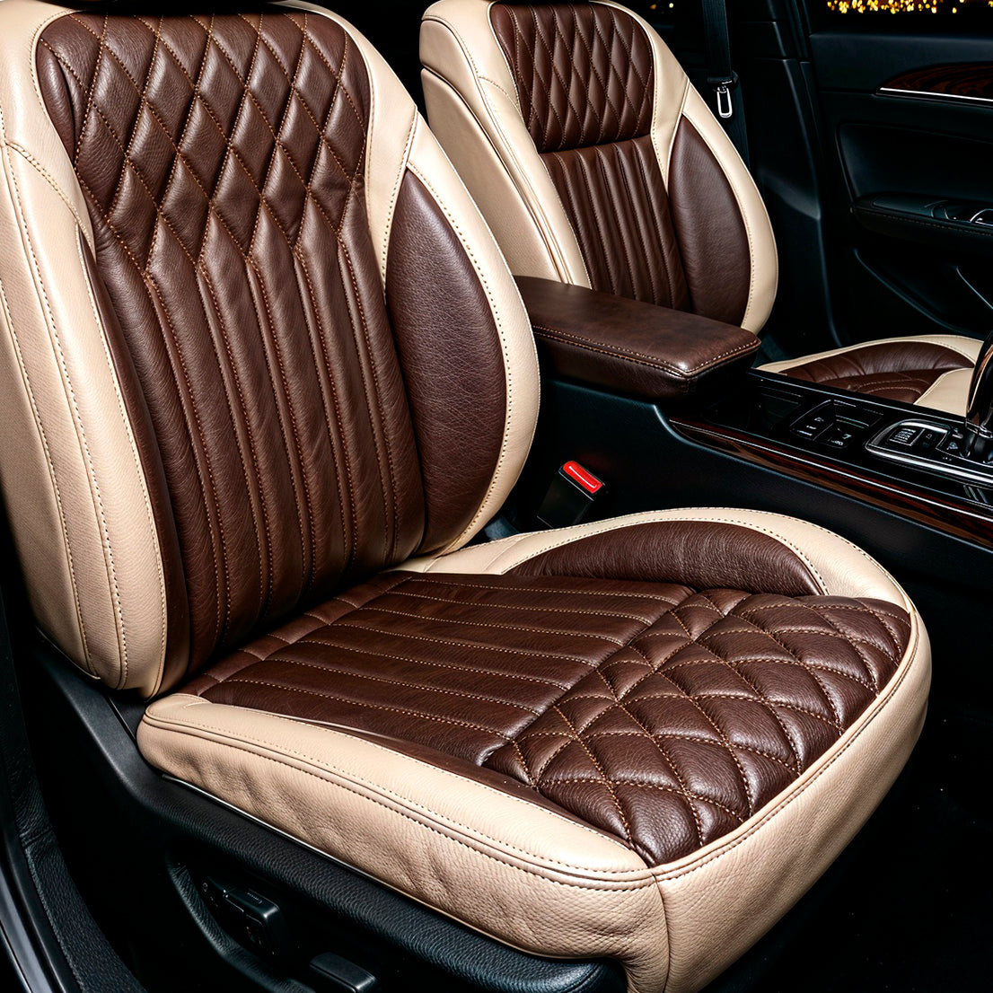 Diamond Chevron Stitching Brown&Beige