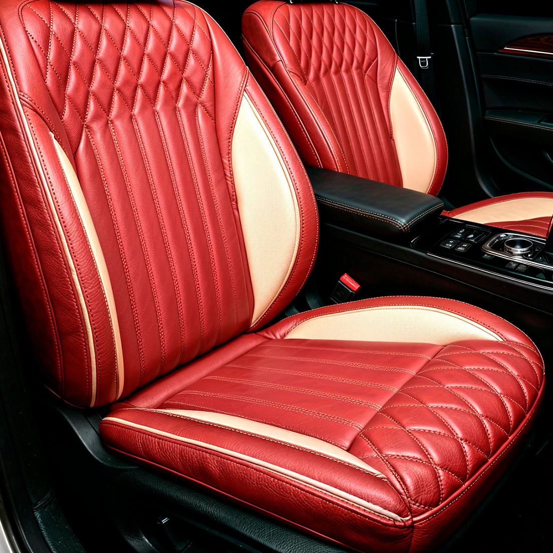 Diamond Chevron Stitching Red&White